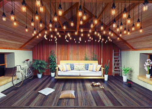 attic interior. 3d concept