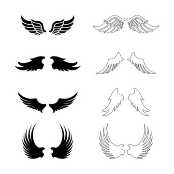 Set of vector wings - design elements - black silhouettes
