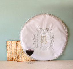 top view of passover background. matzoh (jewish passover bread)  © tomertu