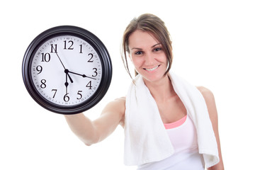 A Fitness woman in front of a white background