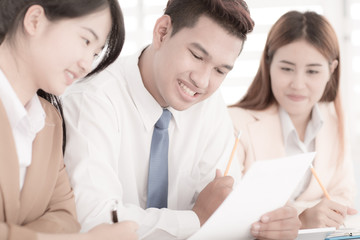 Business people discussing the charts and graphs showing the res