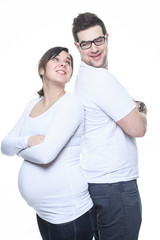 Fototapeta premium A Portrait of happy pregnant woman isolated over white backgroun