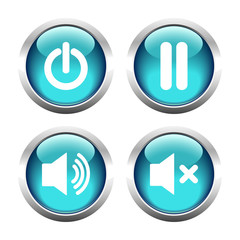 Set of buttons for web, audio, power, pause. Vector.