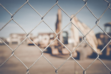 excavator in vintage film style