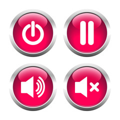 Set of buttons for web, audio, power, pause. Vector.