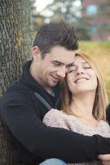 Fototapeta premium A Young happy couple in autumn season