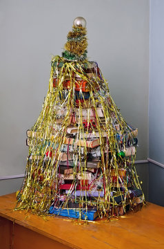 Christmas Tree Made Of Books