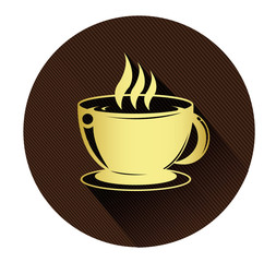 Golden coffee cup icon with long shadow effect