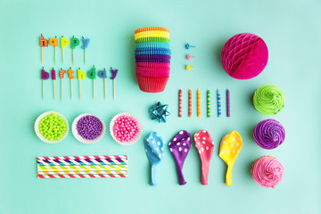 Collection of birthday party objects