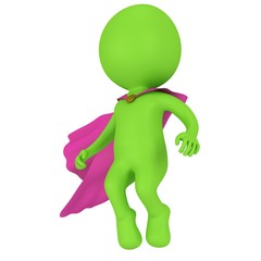 3d brave superhero with purple cloak levitate above