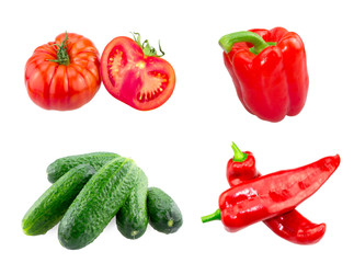 Fresh Big Tomatoes , Red and Ramiro Peppers , Cucumbers isolated