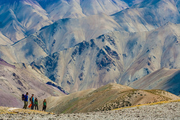 Group of fellow trekkers in Himalayas, Ghanda La pass