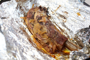Beef brisket baked in foil