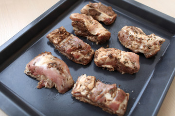 Pieces of marinated pork ribs