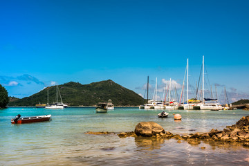 Yachts Marina at Praslin island Seychelles