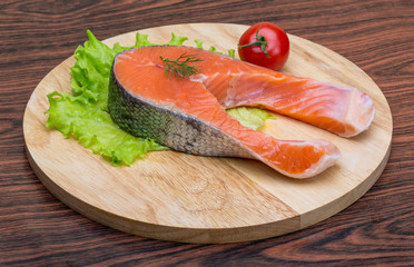 Raw salmon steak
