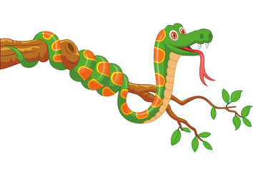 Cartoon green snake on branch
