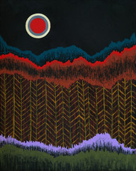 Panele Szklane Podświetlane  obraz abstrakcyjny, sugerujący drzewa i księżyc