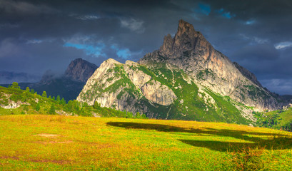 View of the Sass De Stria mountain range