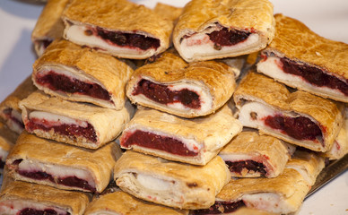 Homemade strudel filling with  sour cherry and cottage chees cre