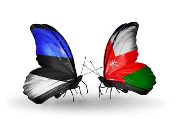 Two butterflies with flags Estonia and Oman