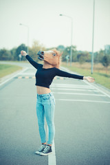 horse mask young beautiful brunette straight hair woman