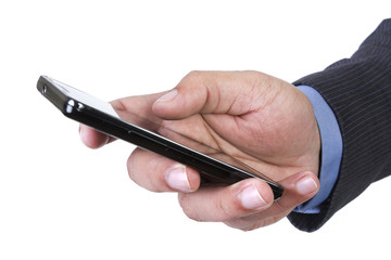 Man sending or receiving sms on his smart phone