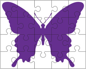 Vector illustration of white puzzle and butterfly