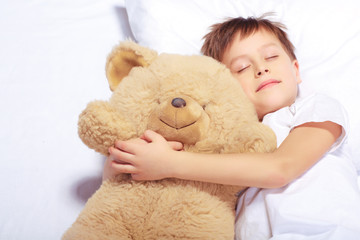 Portrait of a boy sleeping with teddy bear