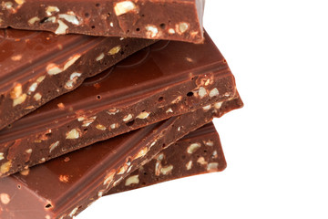 Chocolate with nuts isolated white background