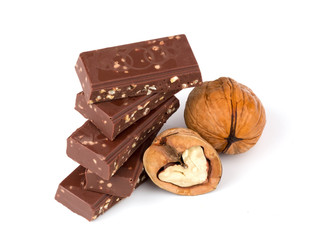 Chocolate with nuts isolated white background