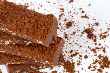 chocolate with cacao nut isolated white background