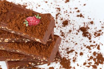 chocolate with raspberry cacao nut isolated white background