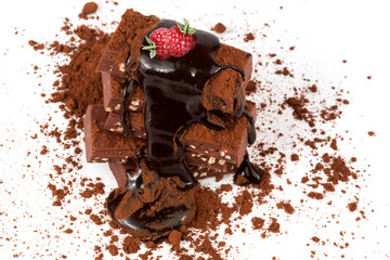 chocolate with raspberry cacao nut isolated white background