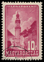 Stamp printed by Hungary, shows Tower in Sopron