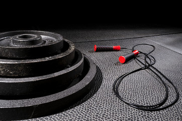 stacked plates with jump rope