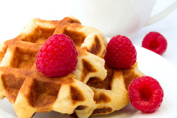 Breakfast Belgian waffles homemade raspberry dessert