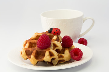 Breakfast Belgian waffles homemade raspberry dessert