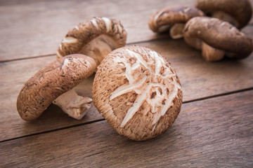 Shiitake mushroom on wooden table