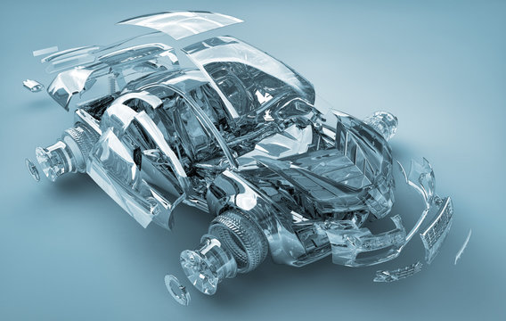 exploded transparent car