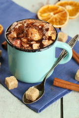 Cup of hot coffee with marshmallow