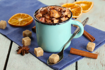 Cup of hot coffee with marshmallow