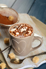 Cup of hot coffee with marshmallow