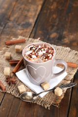 Cup of hot coffee with marshmallow