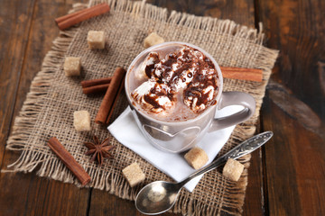 Cup of hot coffee with marshmallow