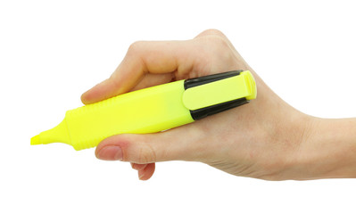 Male hand with colorful marker isolated on white