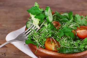 Cress salad with sliced cucumber, cherry tomatoes and parsley