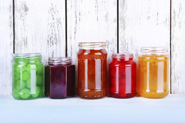 Homemade jars of fruits jam