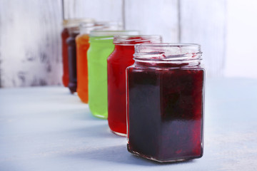 Homemade jars of fruits jam