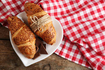 Fresh and tasty croissants with chocolate